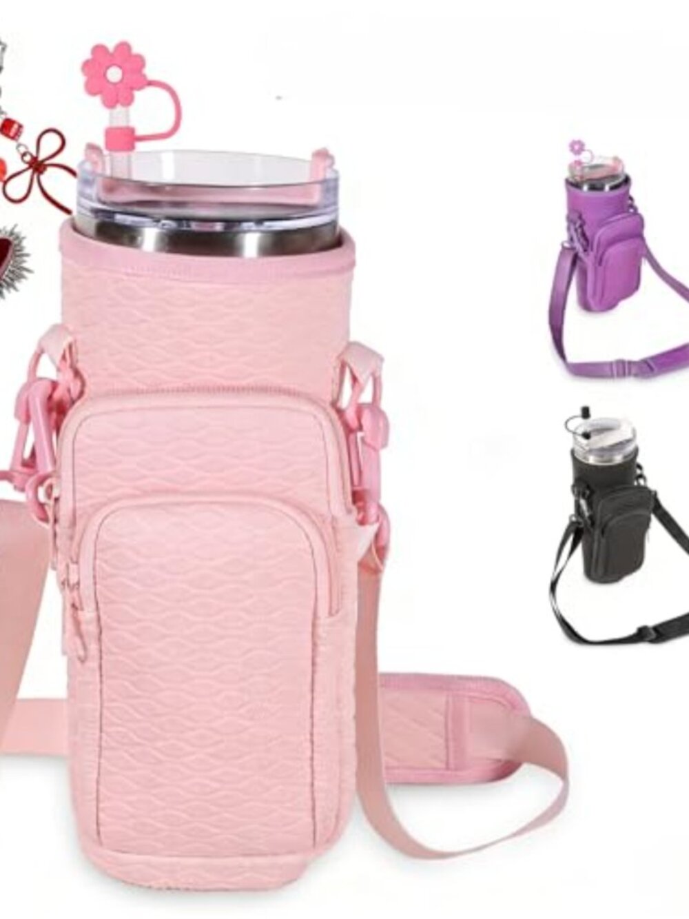 Neoprene Water Bottle Carrier Bag Detachable Phone Pocket Adjustable Shoulder